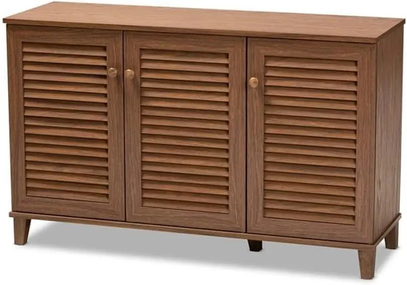 

Baxton Studio Coolidge Современный и современный деревянный шкаф для хранения обуви с 8 полками из орехового дерева