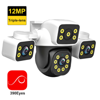 6K 12MP WiFi Camera Outdoor Security Camera Three Screen Triple-lens PTZ 360° Security Protection CCTV Surveillance Cam 390Eyes