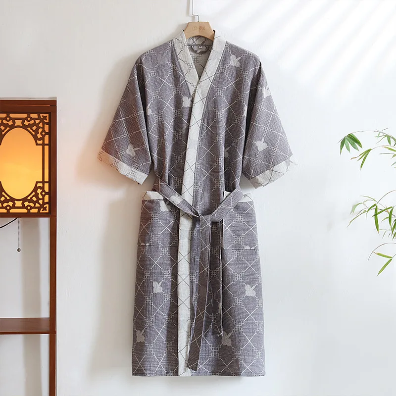 

Multi Colors Cotton Double-layer Yarn Jacquard Bathrobe for Summer Thin Loose Hotel Nightgown Couple's Home Clothes Bathrobe