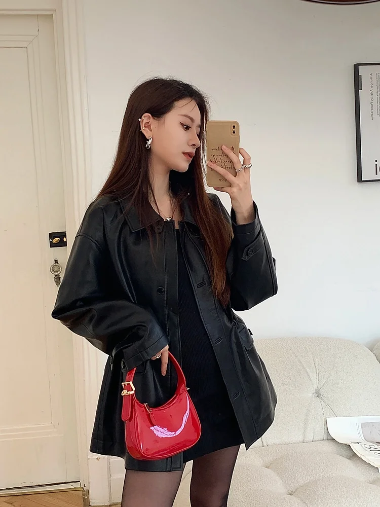 DANCC Dstring Vita High-Design Sense Leather Jaet Moto da donna Neutro Sle Cool PU Leather Jaet