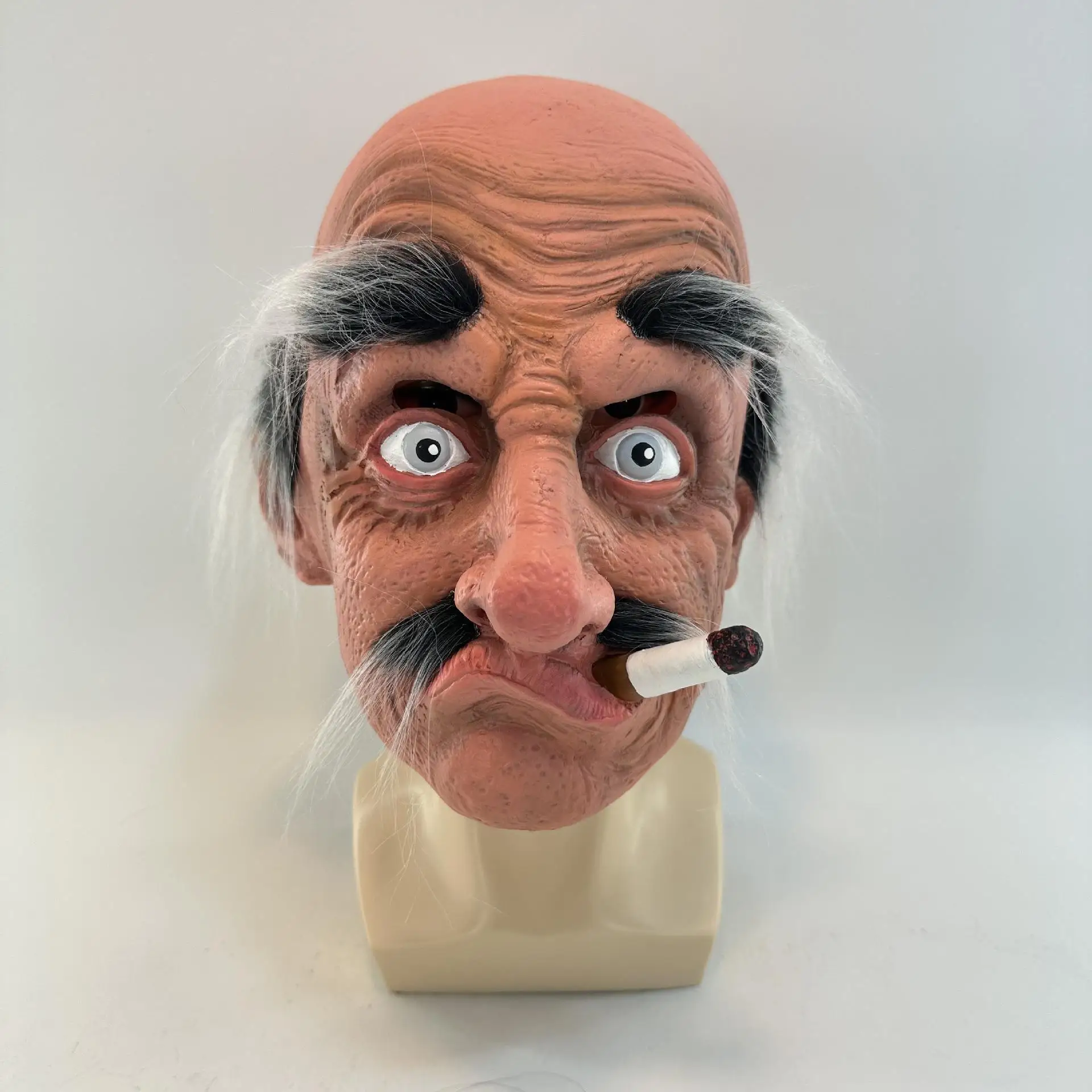Divertida máscara de hombre mayor para fumar, Cosplay de cabeza completa, barba larga, máscaras de abuelo, vestido de Carnaval de Halloween, accesorios de disfraz de fiesta