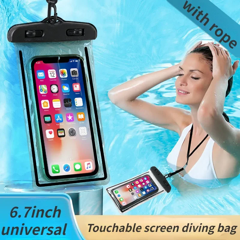 

Fluorescent Transparent Mobile Phone Waterproof Diving Bag with Airbag Swimming Diving Wading Rowing Equipment Touchable Screen