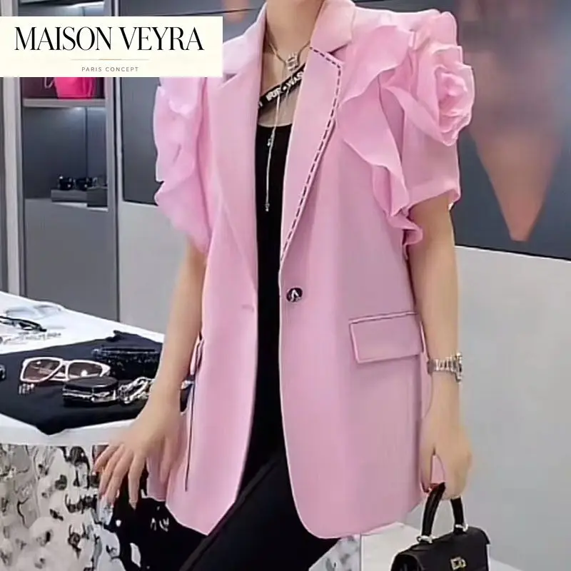 Women's Pink Chiffon Coat, Suit Summer Lady Blazers