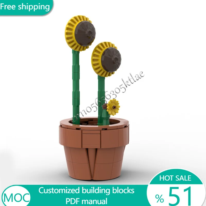 

129 PCS Flowers Tiny Potted Sunflowers MOC Customize Modular Building Block Educational Kids Creative DIY Toy Christmas Gift