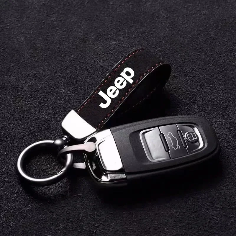 Portachiavi Auto Jeep in Pelle Scamosciata con Strumenti e Anelli in Lega di Zinco per Renegade, Grand Cherokee, Patriot, Wrangler, Compass - Accessori Auto