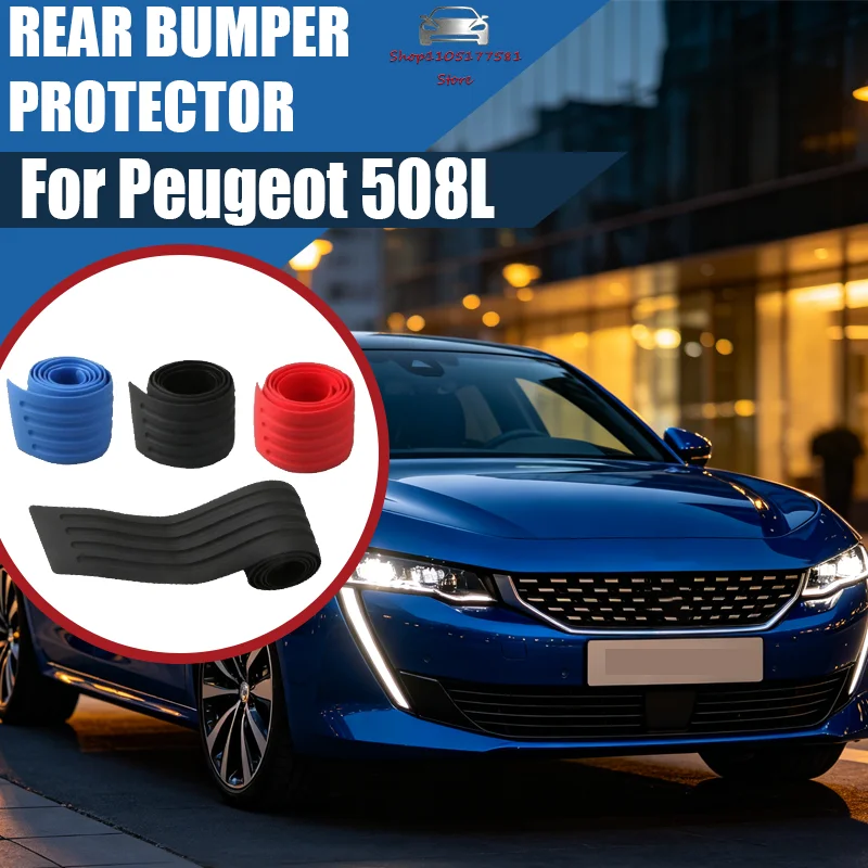 For Peugeot 508L Car Trunk Door Sill Plate Protector Anti-Scratch Rear Bumper Guard Rubber Mouldings Pad Trim