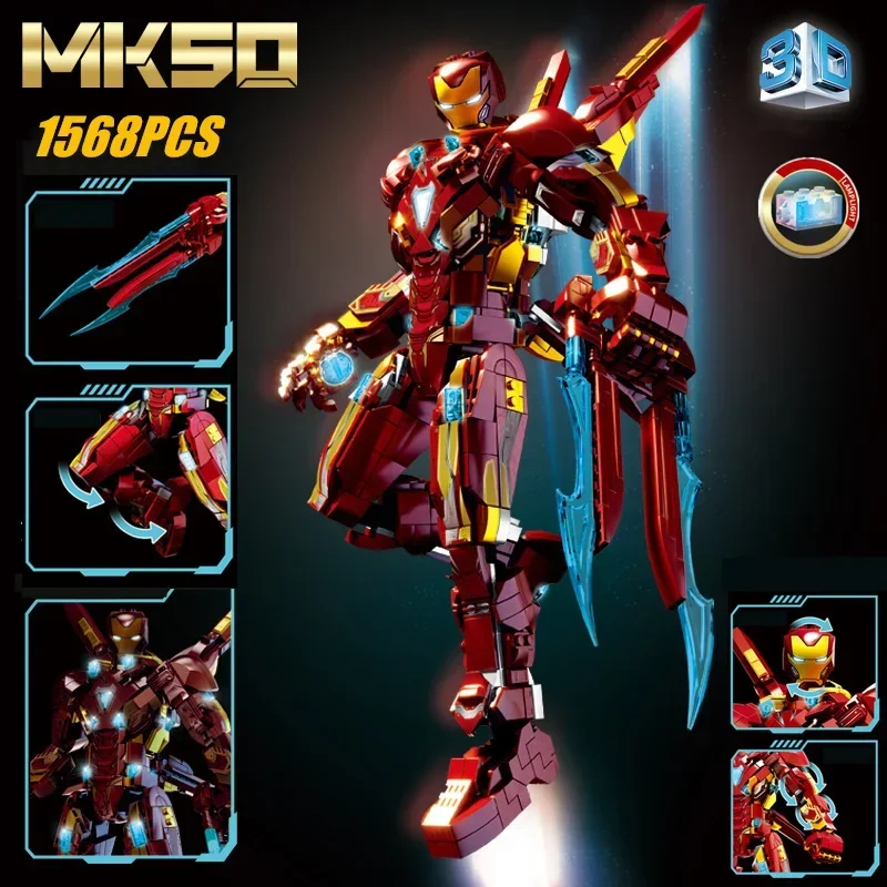 Miniso Marvel MK50 Ironman Heroes Iron Man Armor Avengers Mecha Model Toys Figure Model Building Blocks Bricks Gift Boys