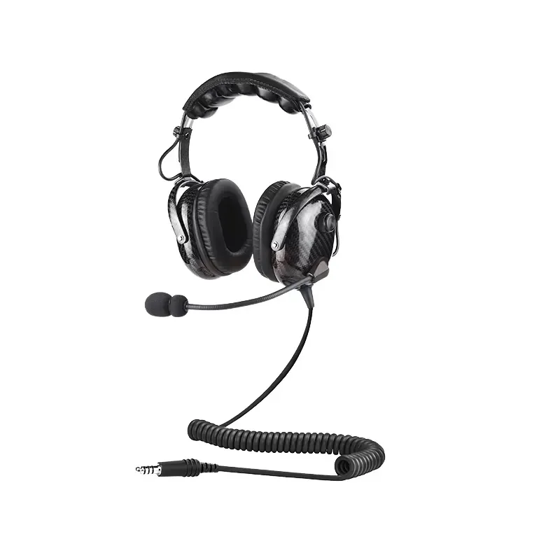 U174 Aviation Headset Lightweight PU Ear Cushions ABS Shell ENC Noise Cancelling Mic for Helicopter Pilot Communication Black
