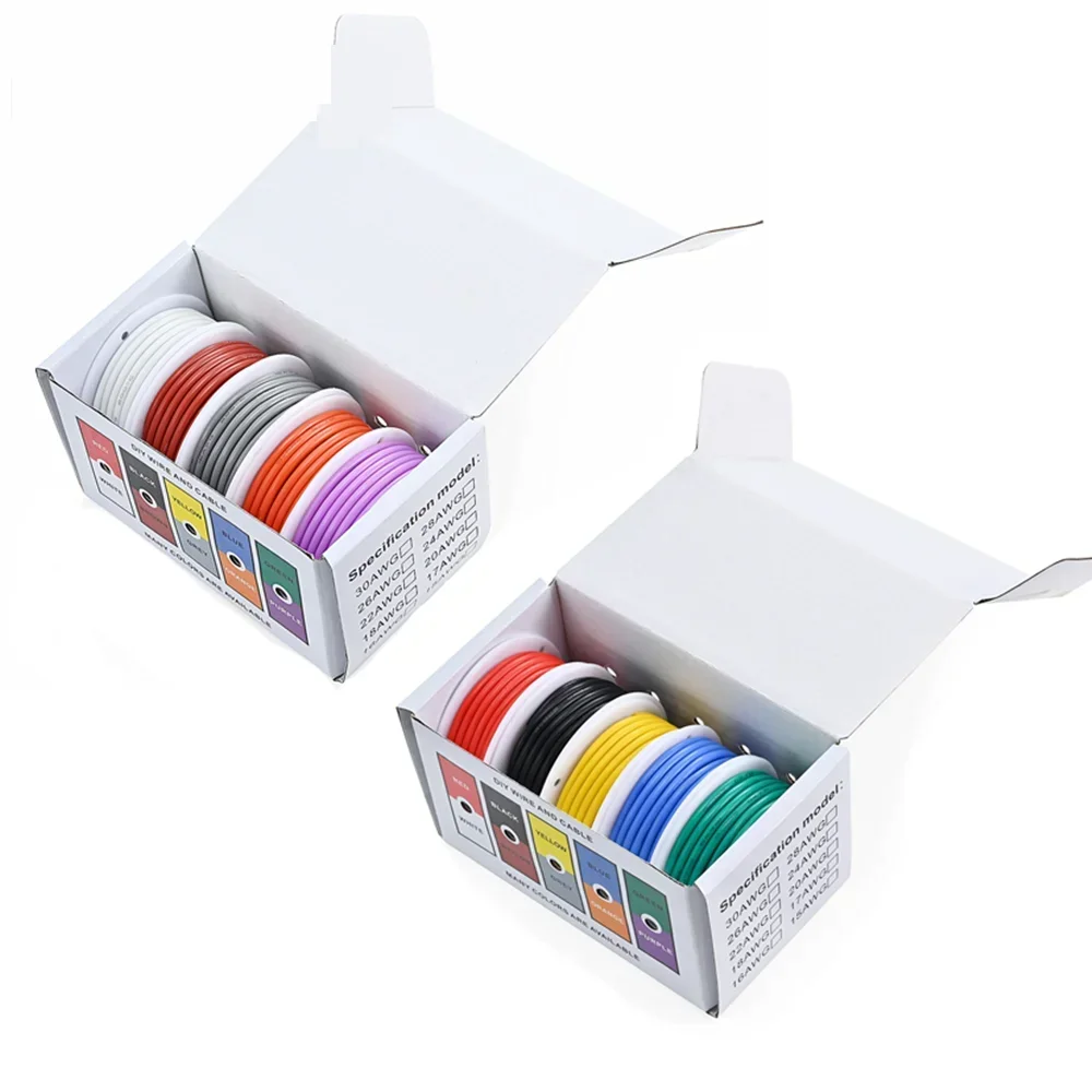 10 Colors Heat Resistant Flexible Silicone Wire 30/28/26/24/22/20/18/17/16AWG Stranded Cable Electrical Tinned Copper Wires
