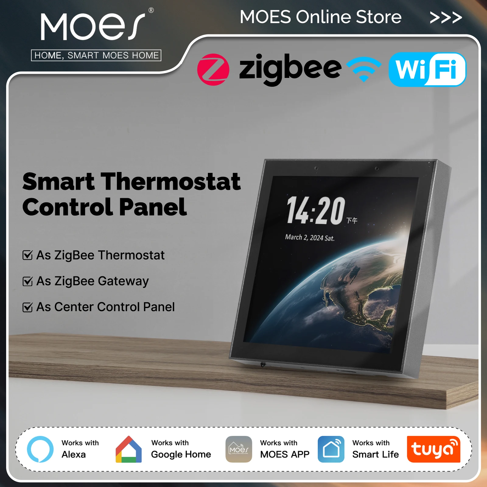 

MOES Tuya WiFi Smart Thermostat Center Control Panel Water Gas Boiler Heating Temperature Controller ZigBee Gateway Touch Screen