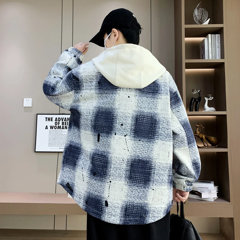 Men's Windbreaker Autumn Winter New Fashion Color-block Short Simple Outdoor Leisure Camping Hooded Coat Men's Trend Jacket