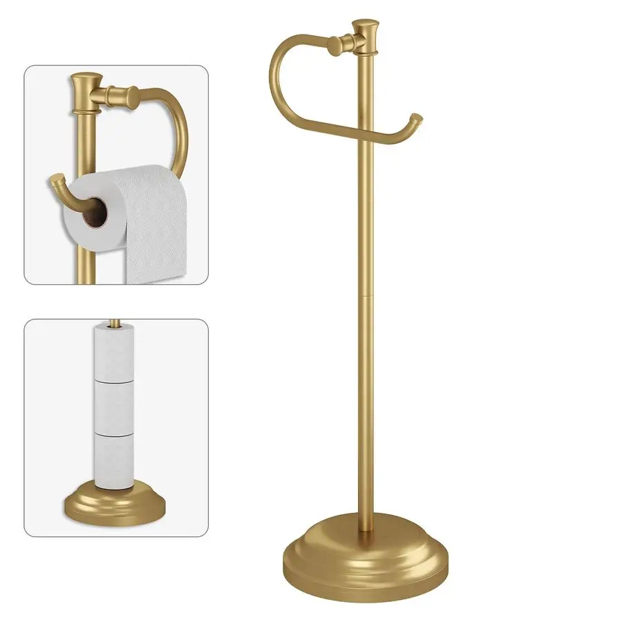 

Toilet Paper Holder Free Standing Bathroom Toilet Tissue Holder Stand for Floor Toilet Paper Roll Holder with Storage Hardware A
