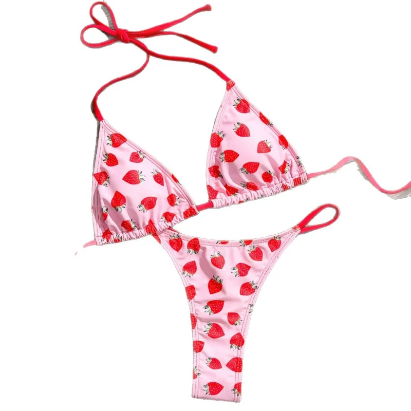 المرأة مثير البيكينيات الفراولة المطبوعة لباس سباحة البرازيلي ملابس السباحة ثونغ منخفضة الخصر ثوب السباحة Tankini مايوه دي باين