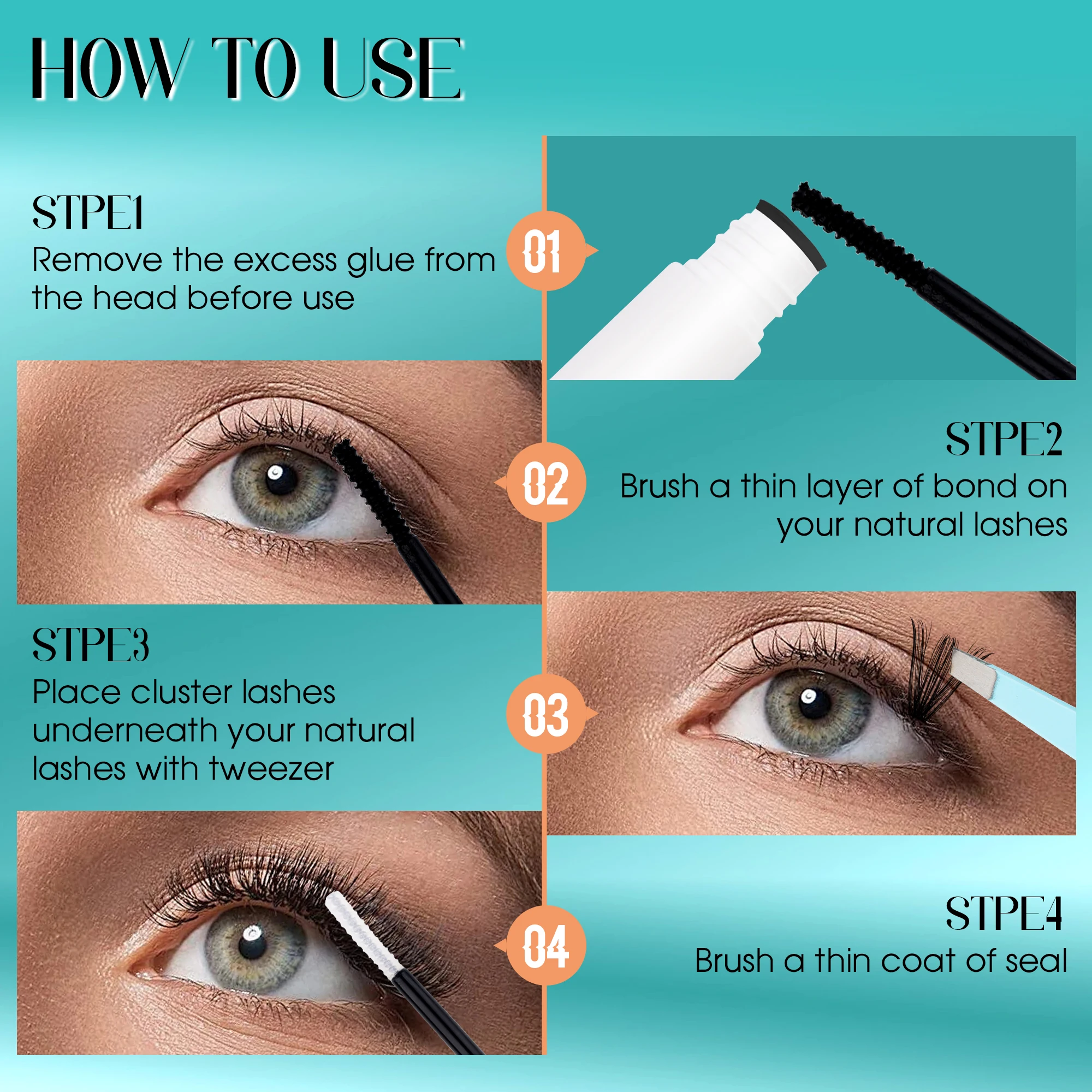 GEMERRY DIY Cluster Eyelash Extensions Kit with Lash Bond and Seal and Tweezers for Beginners 280PCS Individual Makeup at Home