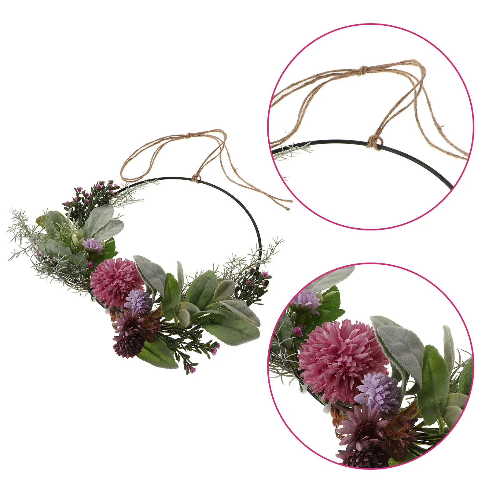 

Artificial Floral Hoop Wreath Round Metal Ring Fake Flowers Green Eucalyptus Leaves Wedding Holiday Backdrop Wall Decor Year