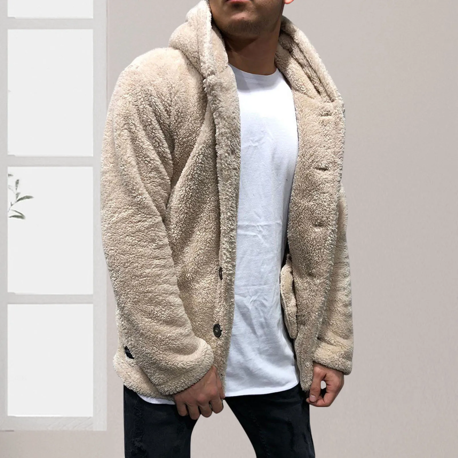 Men's Double-Sided Plush Coat Oversized Button-Down Plush Jacket for Friend Family Neighbors Gift