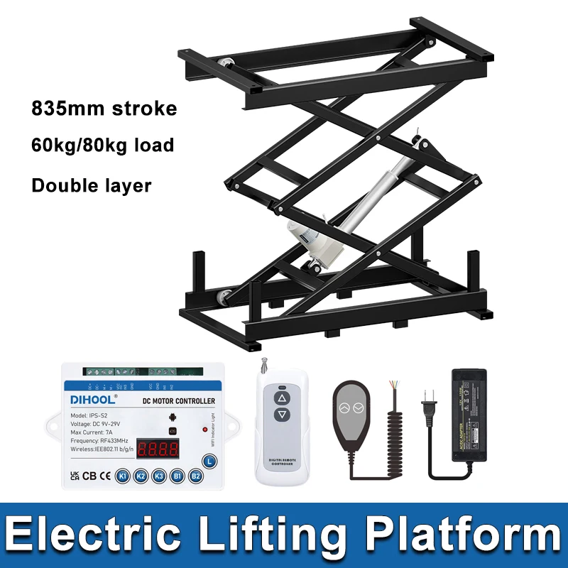 

1005mm Stroke Electric Lifting Platform with App Controller Double-layer 60kg/80kg Load DC24V Hand Control Lifter Motor