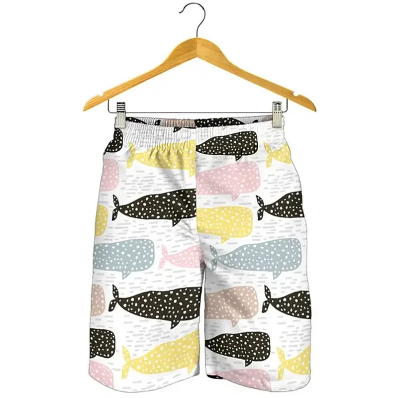 Funny Whale Pattern Short Pants Summer Casual Holiday Vacation 3D Printed Beach Shorts Loose Breathable Quick Dry Swim Trunks