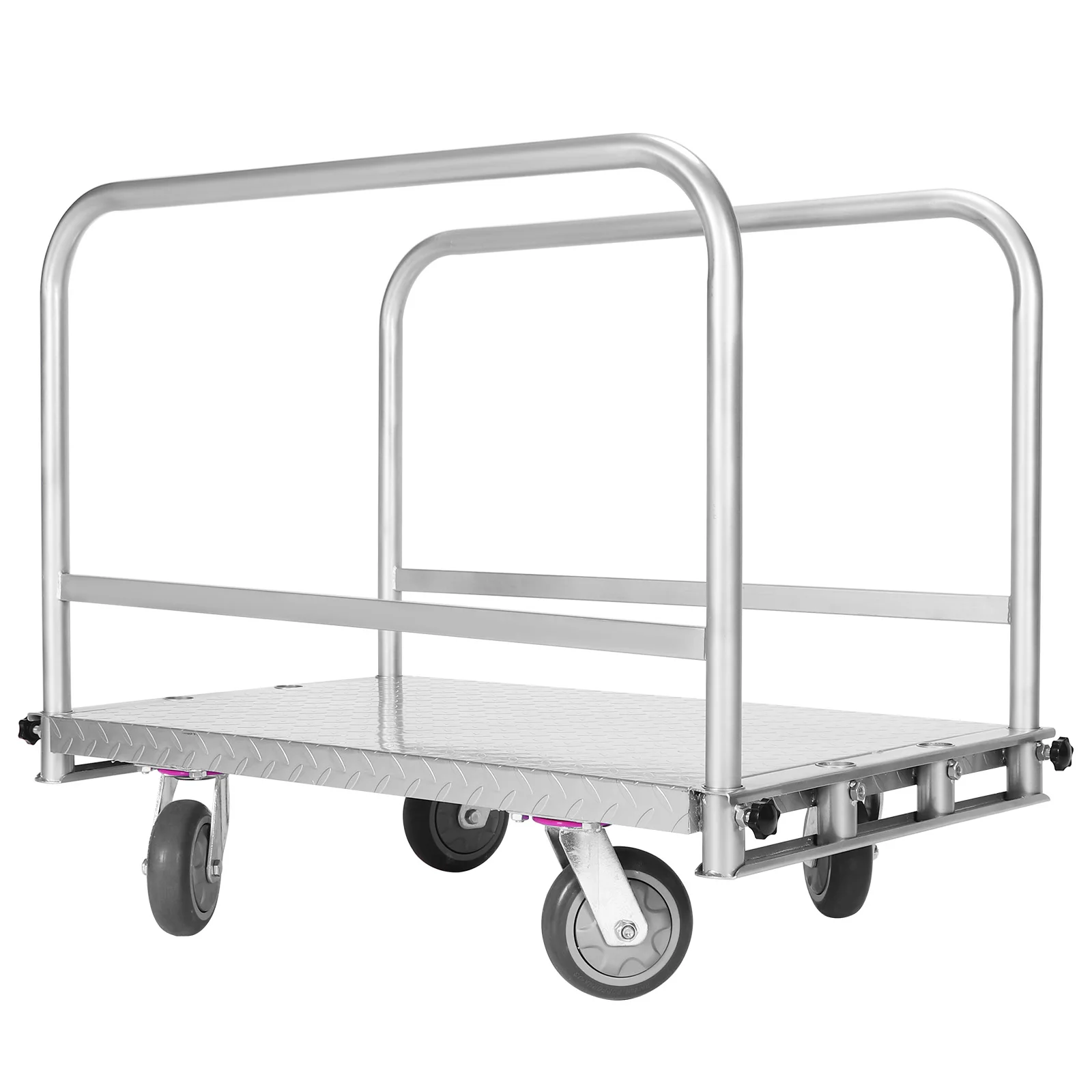 

Steel Panel Truck Cart 4 Swivel Casters Hand Truck Push Cart with 2500lbs Capacity 36x24inch Steel Board with 3 Side Handrails