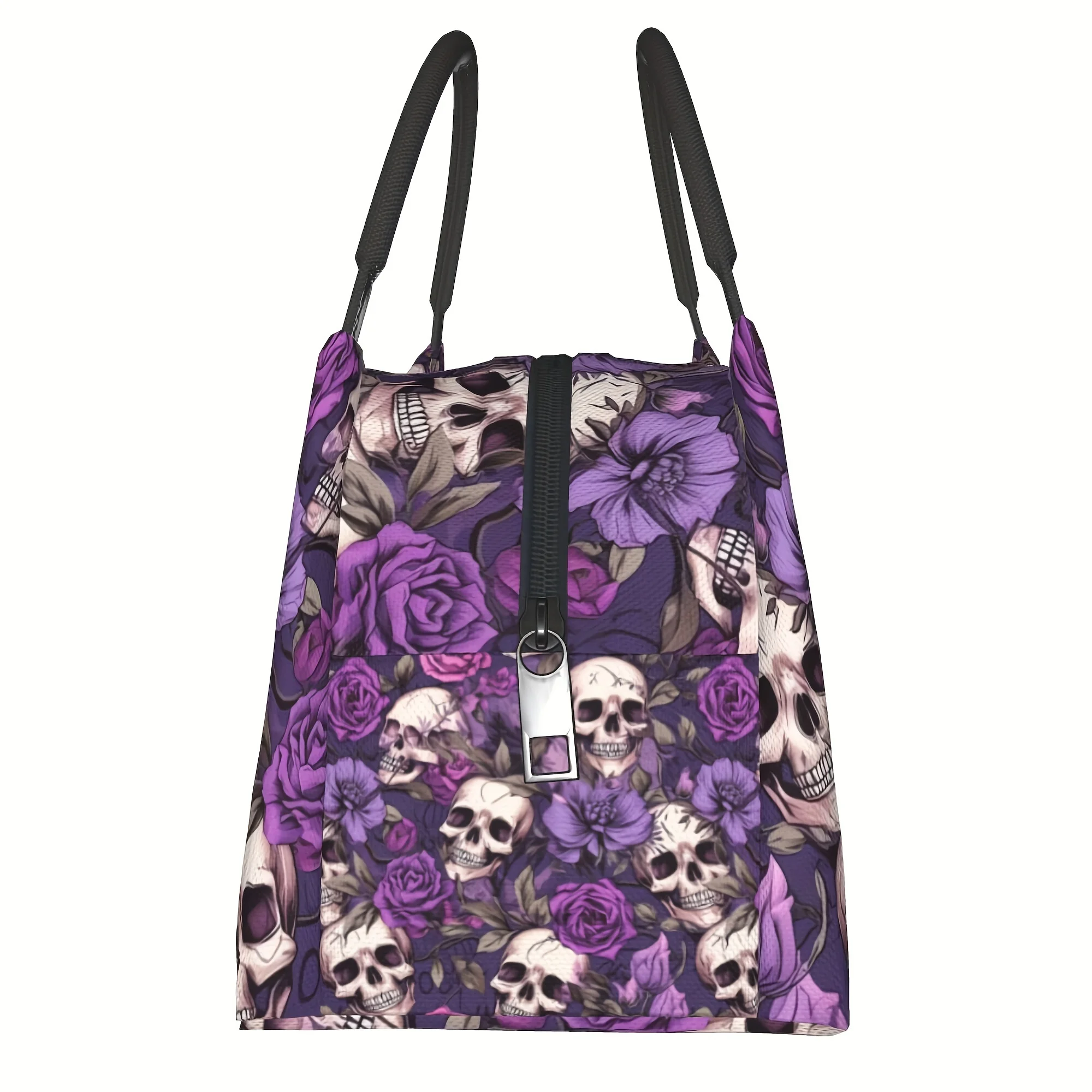 Unisex Insulated Lunch Bag Reusable Large Lunch Tote with Thermal Zipper Closure Violet Skull Pattern Portable Lunch Box Cooler