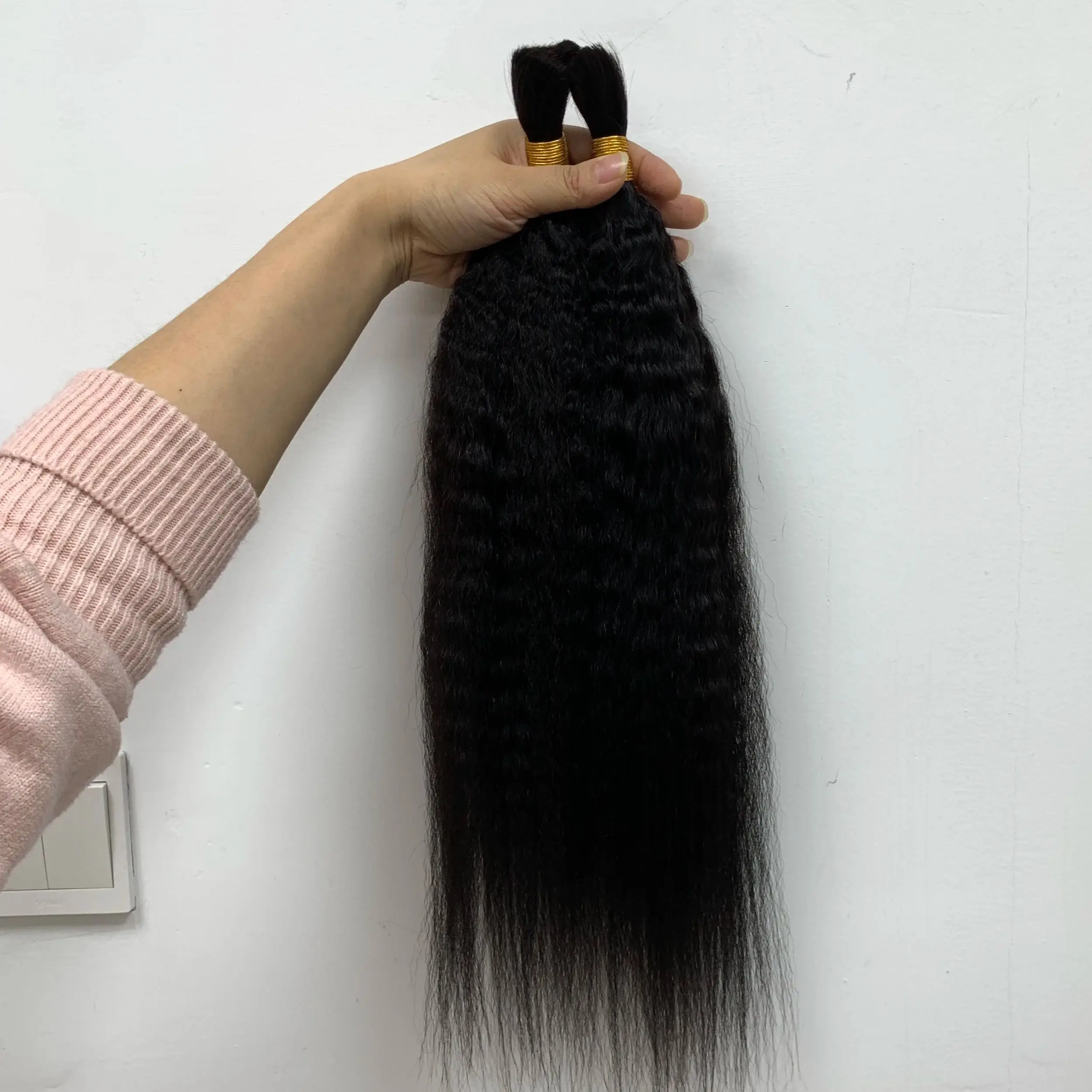 2/4/6Pcs Kinky Straight Human Hair Bulk For Boho Braids No Weft Hair Extensions 100% Human Hair For Braiding Hair Bulk