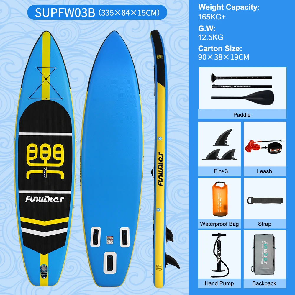 Funwater Stand Up Paddle Board Inflatable Stand Up Paddling Board Surfing Sup Board Surfboard Max Load 300 Pounds 335*84*15CM