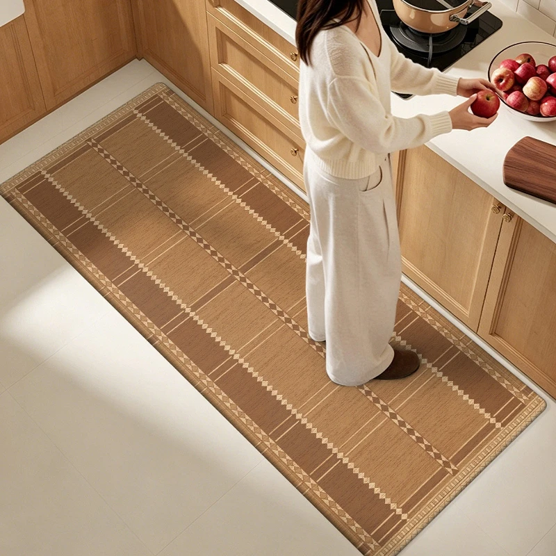 Kitchen Floor Mat PVC Waterproof Oil-proof Non-slip Leather Carpet Geometric Pattern Texture Rug Long Size Home Decoration Rugs