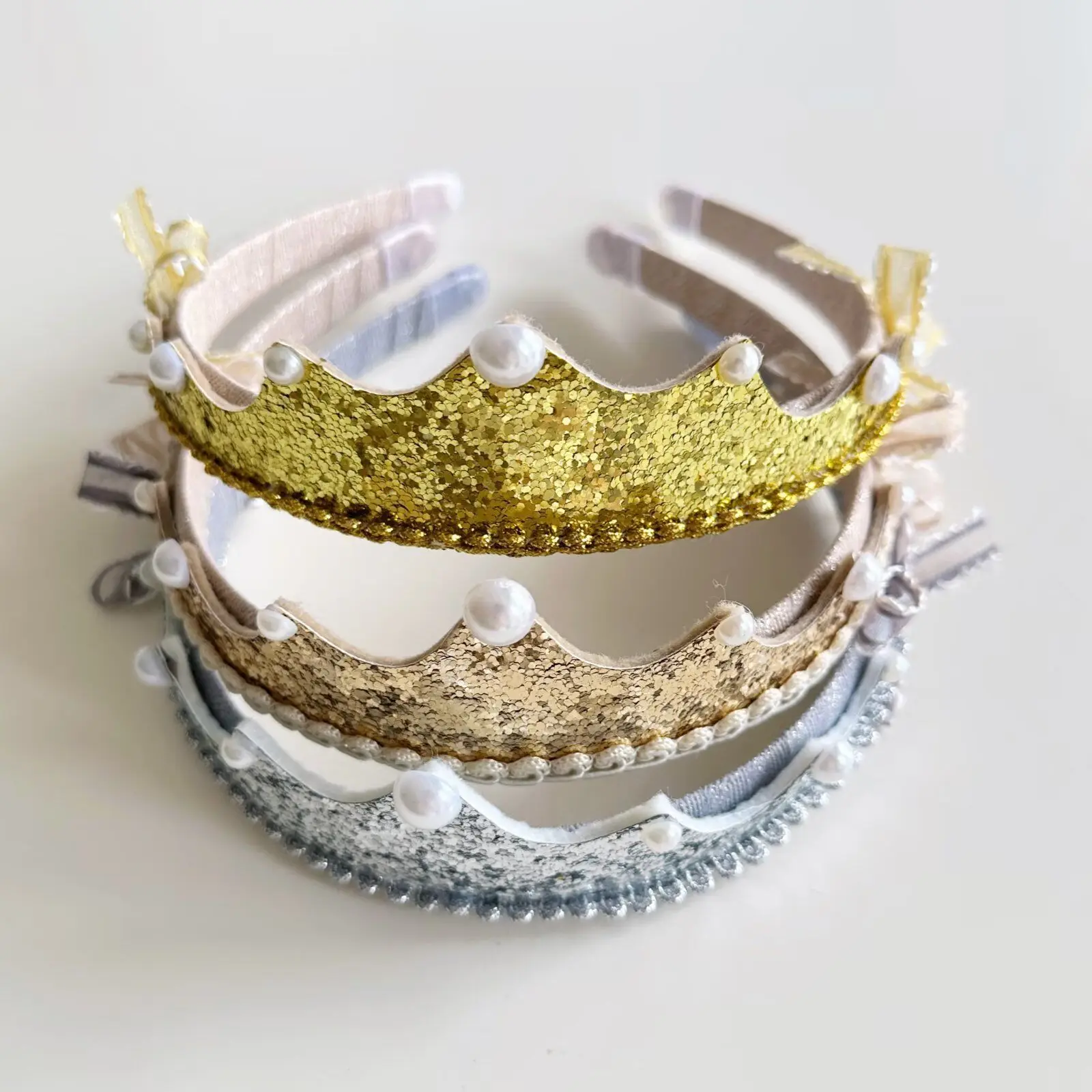 15pcs/3C Glitter Pearl Tiaras Hairbands Solid Crown Hard Headbands Fashion Headwear Boutique Hair Accessories for Girls