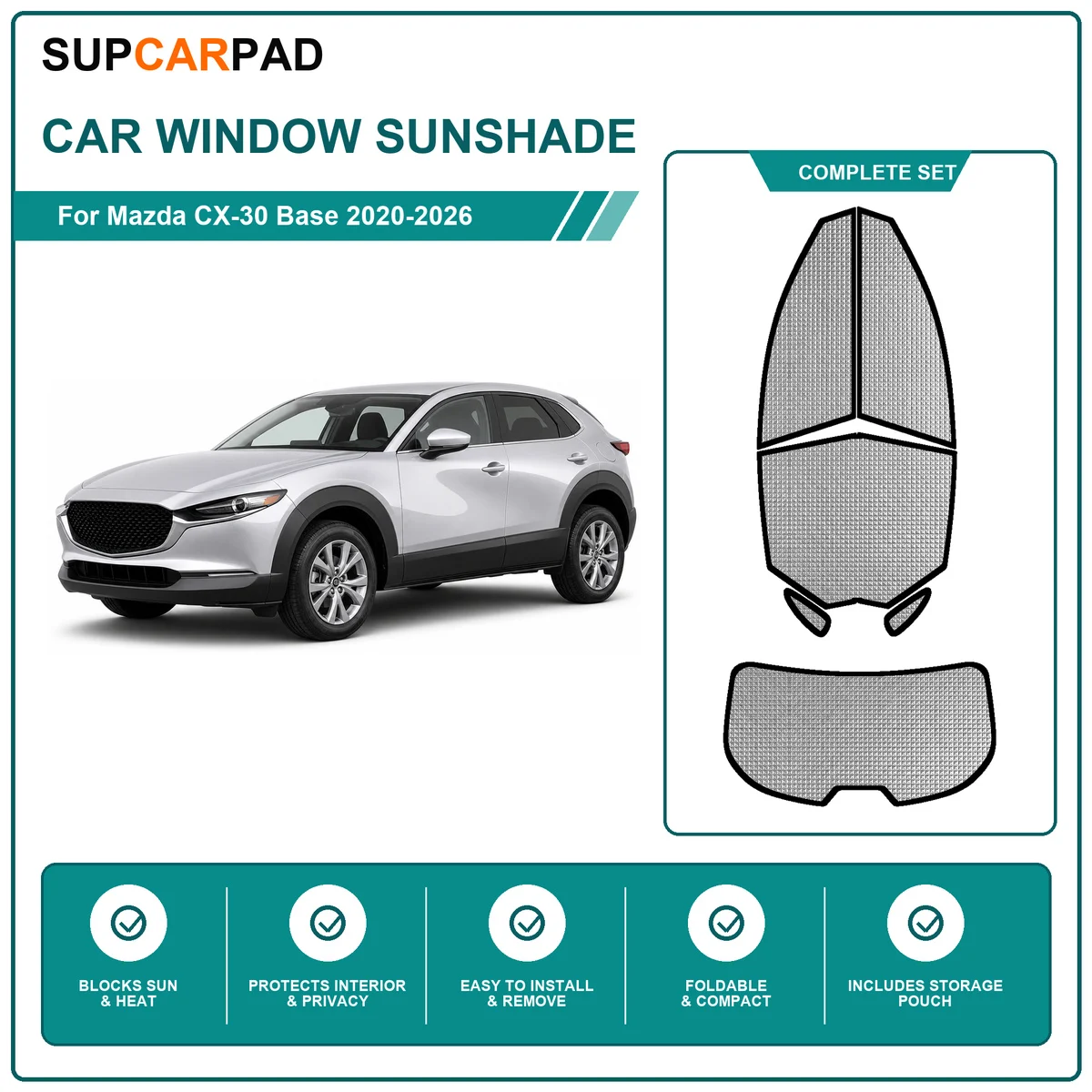 For Mazda CX-30 Base 2020-2026 Full Set Car Window Sunshades UV Block Privacy Heat Insulated Foldable Car Curtain