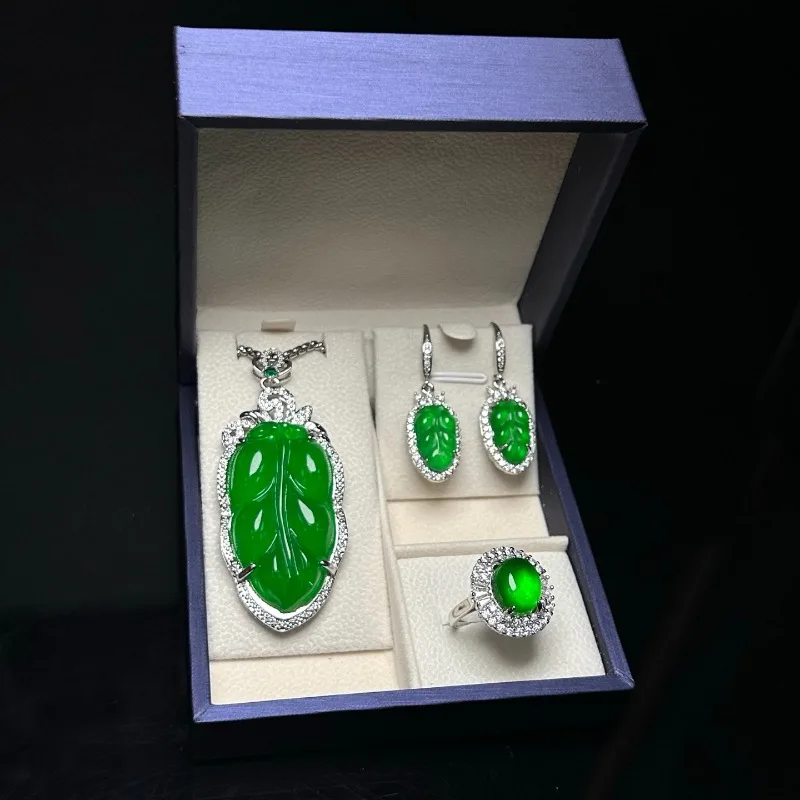 

Новый натуральный комплект из трех предметов High Ice Green, классический модный комплект ювелирных изделий в этническом стиле