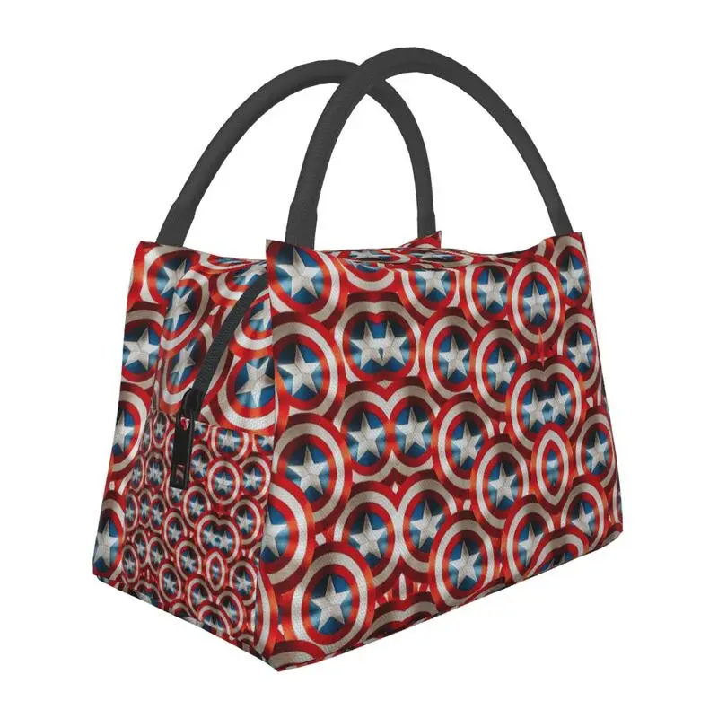 

Custom Captain America Comics Lunch Bags Women Thermal Cooler Insulated Lunch Boxes for Work Pinic or Travel