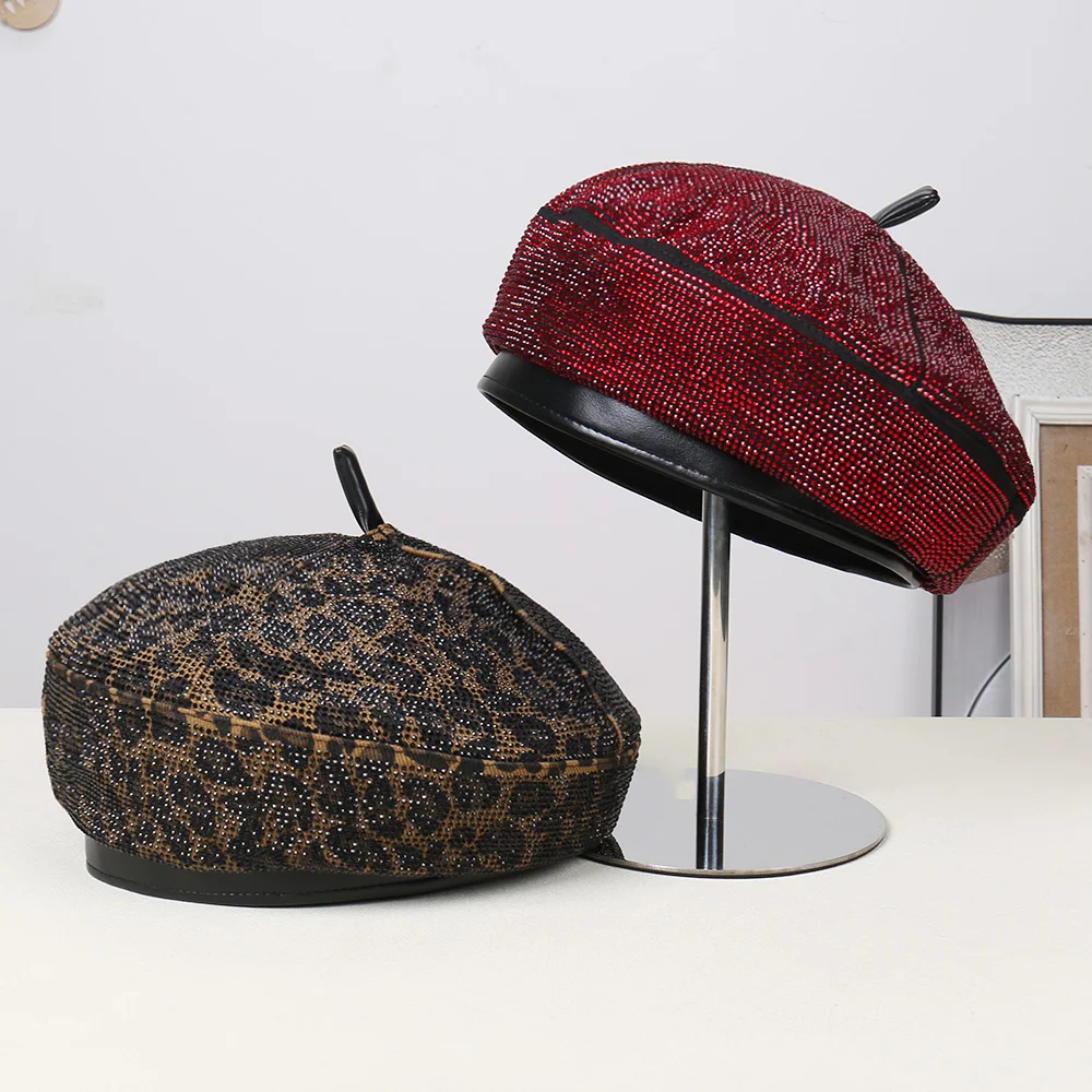 الخريف الشتاء لون نقي بسيط ليوبارد طباعة مزين لطيف المتخصصة تنوعا أنيقة العصرية مريحة قبعة قبعة #1