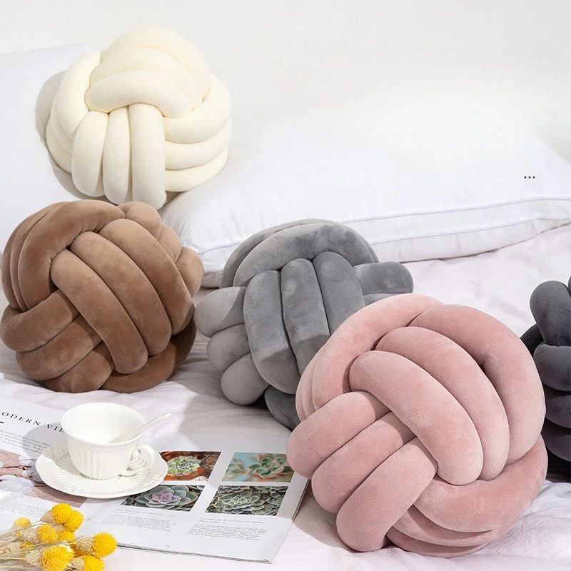

Handcrafted Velvet Knot Ball Pillow Soft Braided Decorative Cushion for Sofa Bedroom Nordic Cozy Home Accent