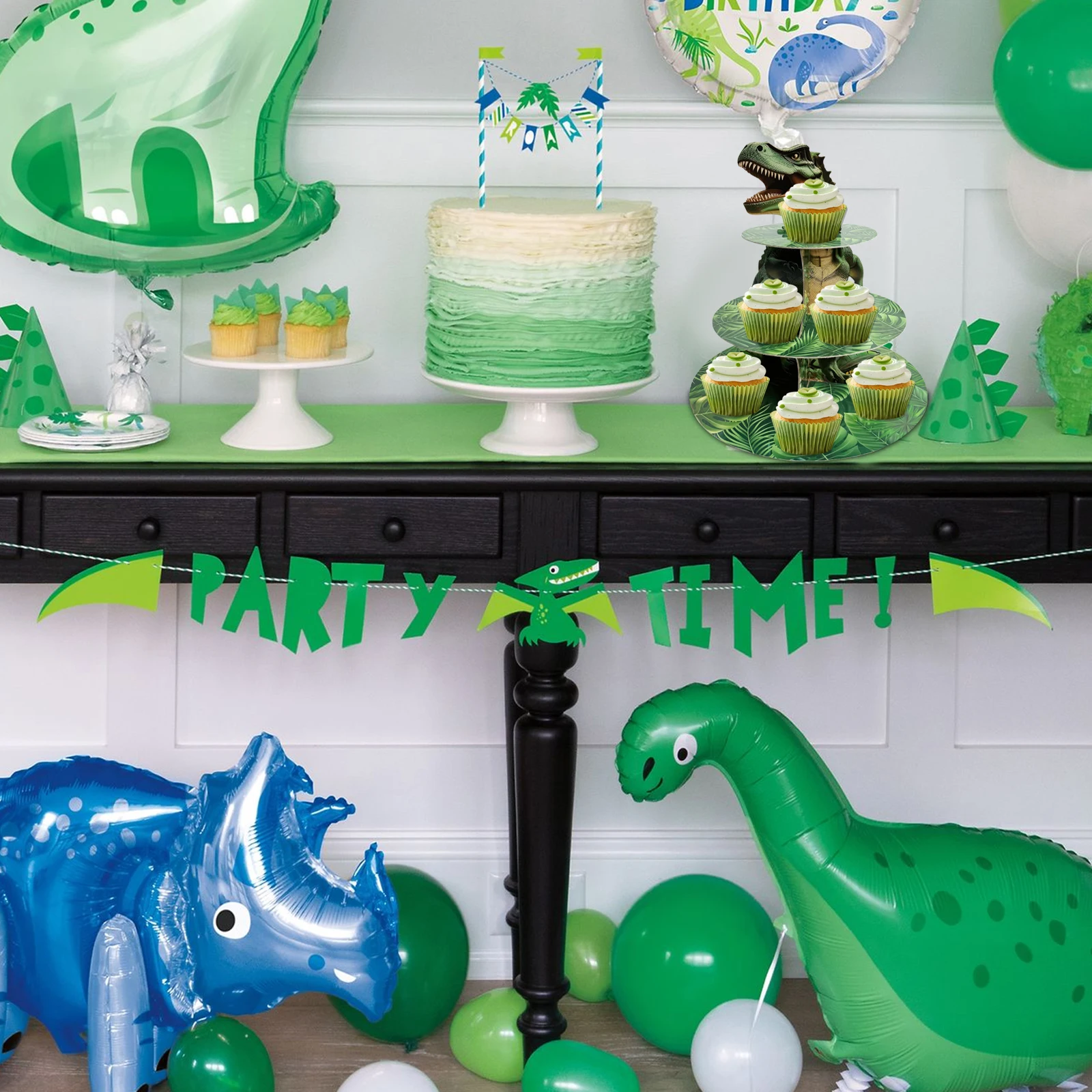 3 الطبقة ديناصور كب كيك حامل زينة الحفلات ديناصور موضوع حامل كب كيك زينة دينو برج الحلوى للأطفال دينو الغابة #5