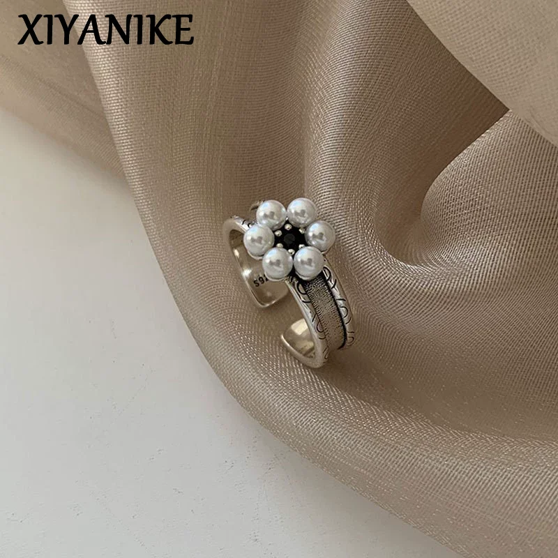 XIYANIKE Sweet Cool Korean Pearls Cuff Finger Rings For Women Girl Fashion New Jewelry Gift Party Wedding anillos mujer