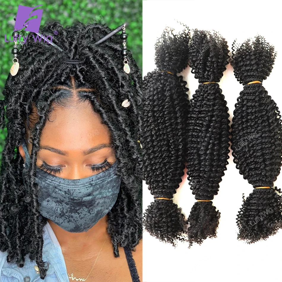 Afro Kinky Curly Mongolian Remy Human Hair Bulk For Braiding Micro Twist Bulk Hair Extensions No Weft Crochet Braids Hair Luffy