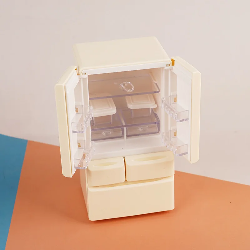 Kids Miniature Double-Door Fridge 1:12 Dollhouse Furniture Cooking Bench Refrigerator Freezer Toy,Mini Double-Door Play House