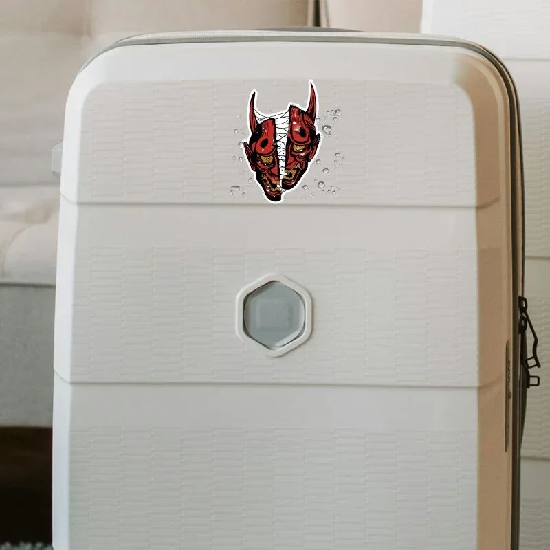 1PC Bold Vibrant Red Oni Sticker - Adhesive Decal for Helmet Wall Mirror Cabinet Surfaces Personal Decor