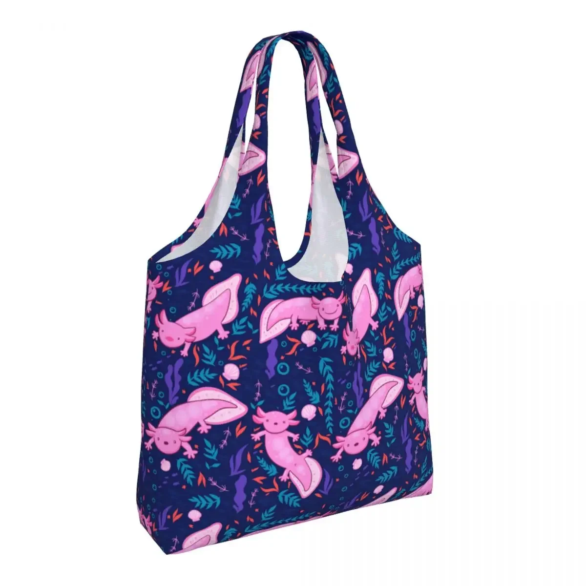 Axolotl Pattern Grocery Shopping Bags Printing Canvas Shopper Tote Shoulder Bag Big Capacity Washable Salamander Animal Handbag