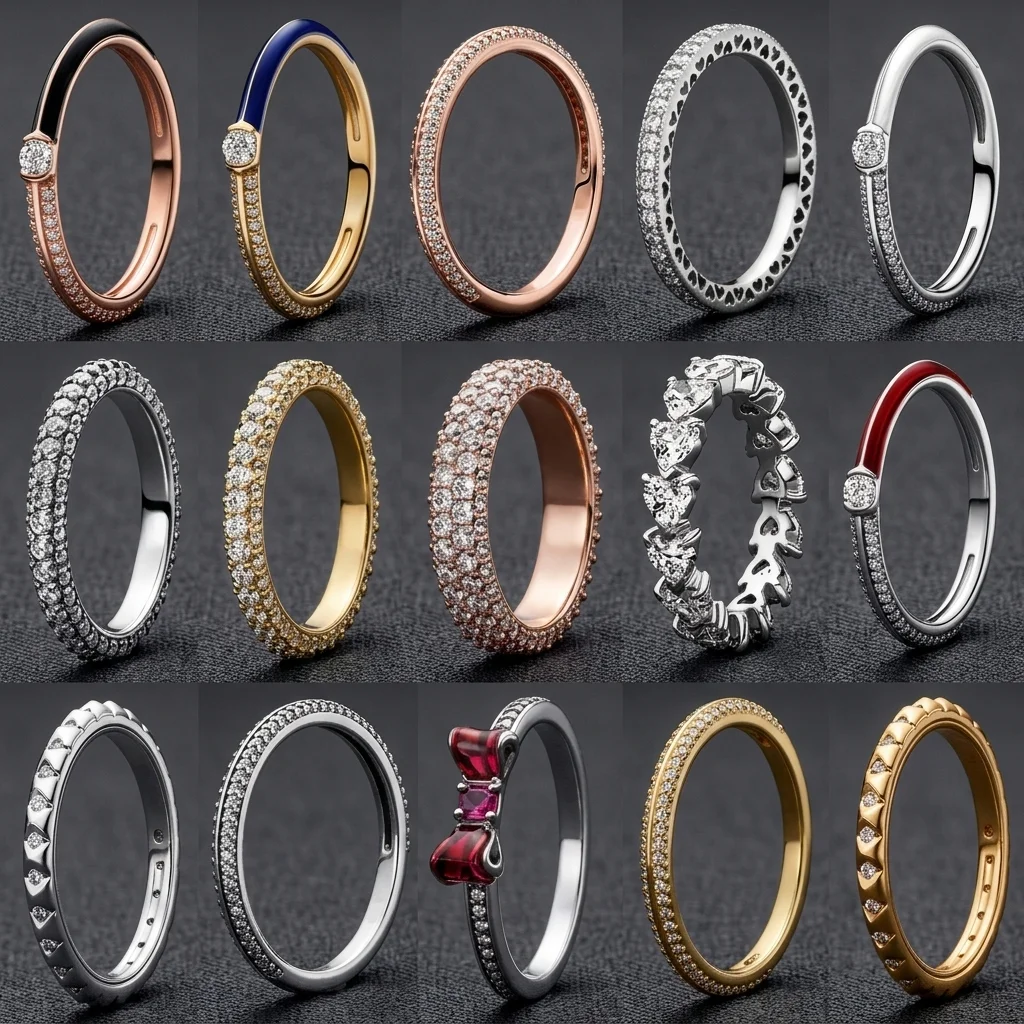 Hot Sale Mix Bow Heart Full Paved Crystal Enamel Color Zircon Eternity Ring Set Dainty Daily Wedding Jewelry Gift For Women Girl