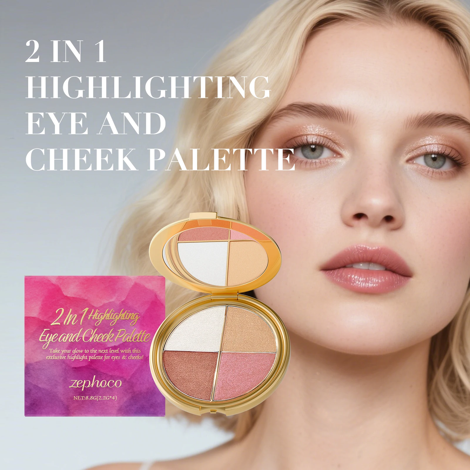 Highlighter Eyeshadow Blush Palette - Portable, Versatile, Natural and Multi-Use for Daily Eye and Cheek Makeup