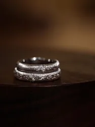 Designer Handcrafted Engraved Floral Texture S925 Sterling Silver Women's Couple Ring Engraved Wedding & Engagement Gift
