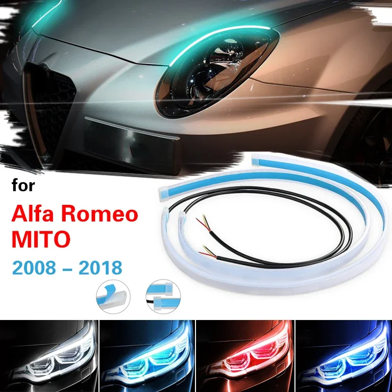 2pcs DRL Car Daytime Running Light For Alfa Romeo MiTo 2008-2018 LED Lighting Strip Flexible Turn Signal Lamp Auto Headlight 12V