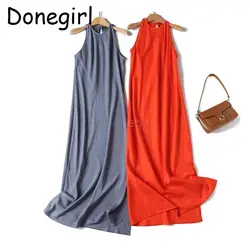 Donegirl 2024 Spring Summer New Women Fashion Sleeveless Solid Slim Sling Dresses Elegant Simple Vent Dress Female Chic Robe