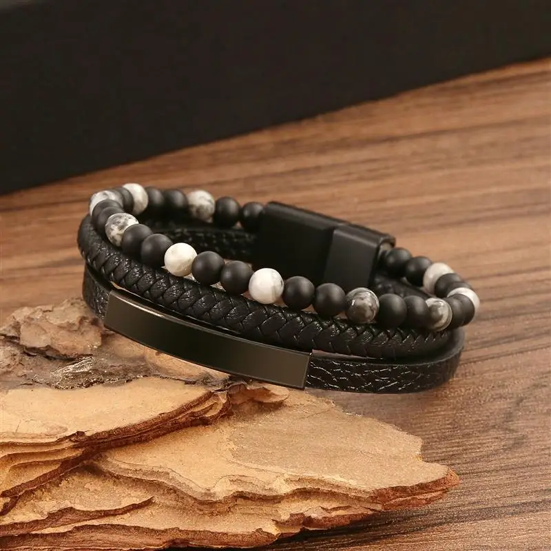 Pulsera de cuero trenzada multicapa de alta calidad para hombres, pulsera de cuentas de ojo de tigre de moda clásica, regalo de joyería de fiesta, 19/21/23cm