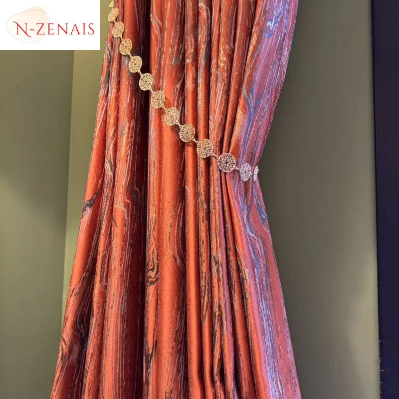 Warm Reddish Brown High-precision Jacquard Light Luxury Texture Shading Custom Size Curtains for Living Dining Room Bedroom