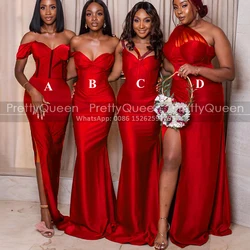 Customized Sheath Bridesmaid Dresses Off Shoulder Side Split Long Mermaid Women Red Wedding Party Dress Maid Of Honor
