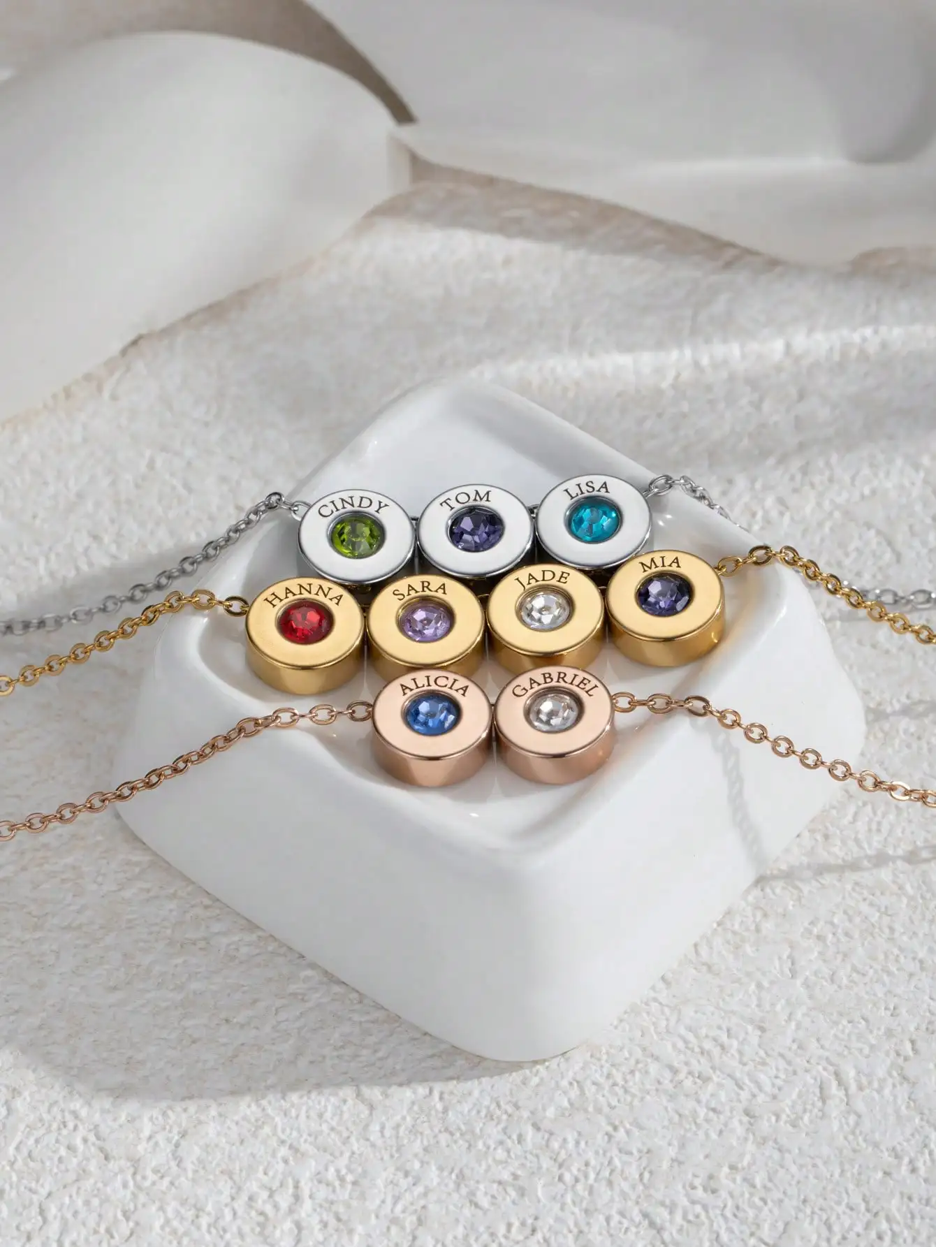 Lateefah Engraved birthstone circular pendant necklace, waterproof stainless steel multiple necklace, simple circular necklace