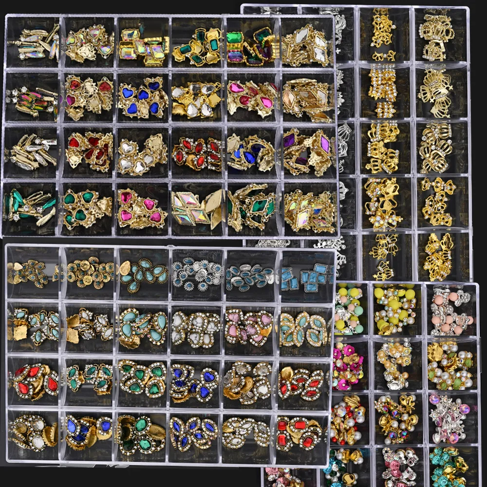 

1Box 3D Nail Alloy Germ AB Rhinestone Jewelry Charms FlatBack Mixed Shape Luxury 120/200/240/400PC Nail Art Supplies Accessories