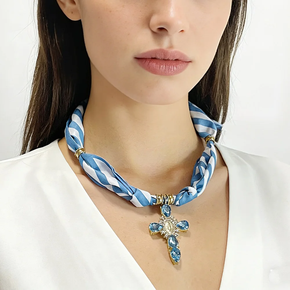 Golden Sun Charms Scarf Necklace Adjustable Choker with Heart, Cross, Pearl, Tulip, Cherry, Vintage Jewelry Gift view 4